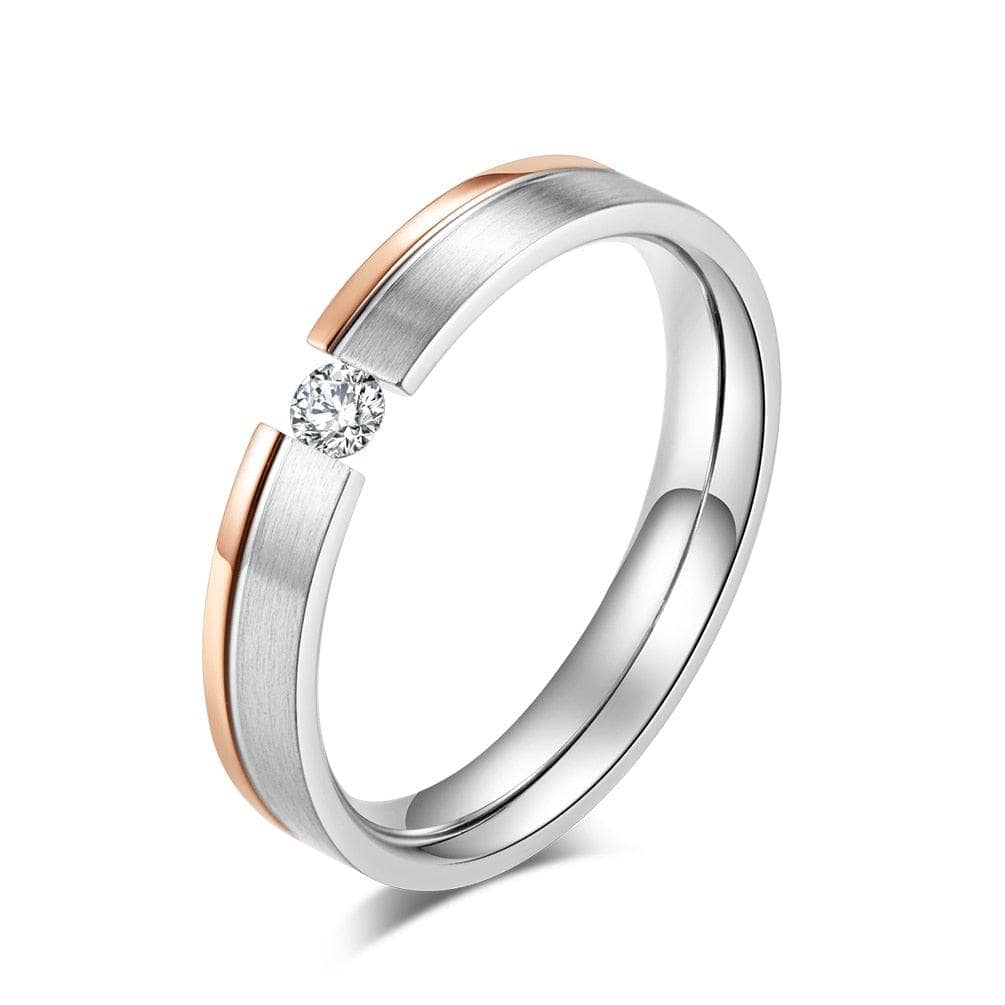 4mm Elegant Simple Brushed Rose Gold Inlaid Ring Band-Black Diamonds New York