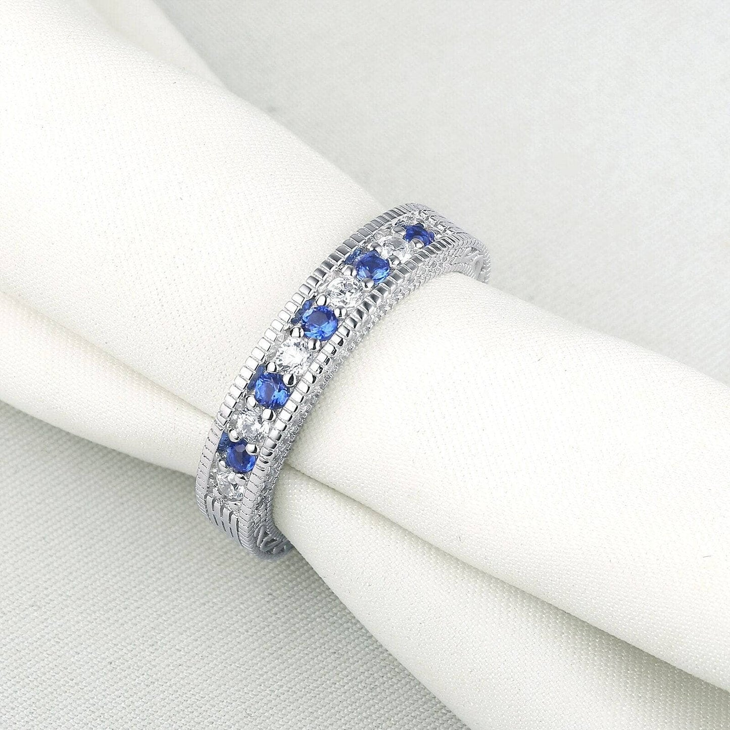4mm Straight White Blue Zircon Ring - Black Diamonds New York