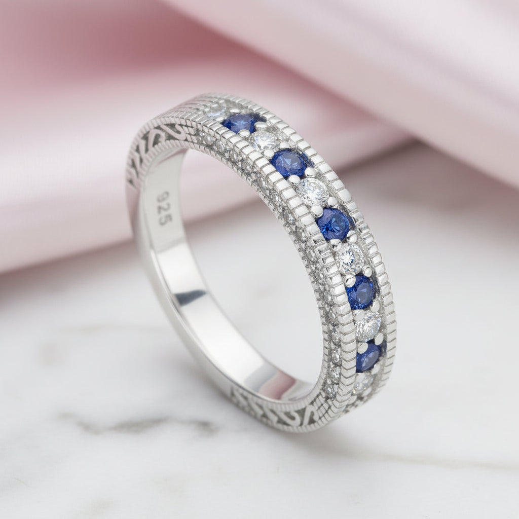 4mm Straight White Blue Diamond Option Band-Black Diamonds New York