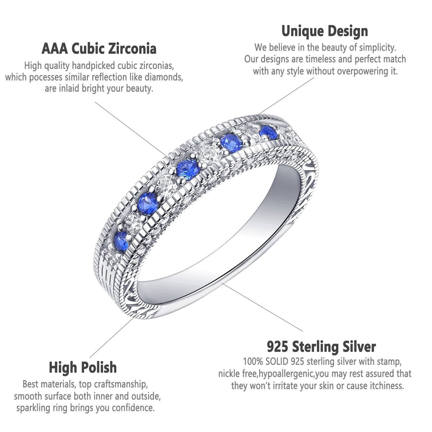 4mm Straight White Blue Created Diamond Ring - Black Diamonds New York-Black Diamonds New York
