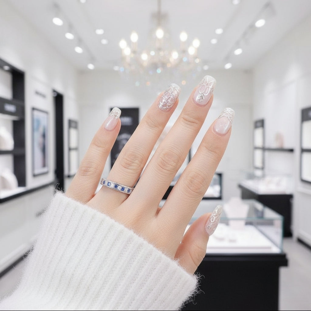 4mm White & Blue Diamond Stackable Wedding Band-Black Diamonds New York