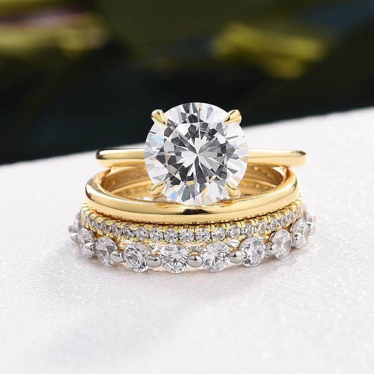 4pc Yellow Gold Round Cut Simulated Diamonds Bridal Ring Set-Black Diamonds New York