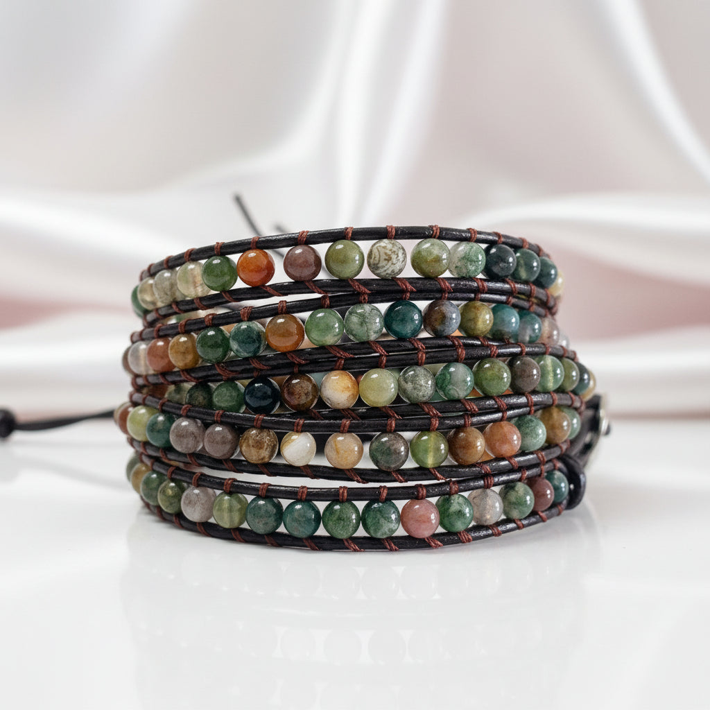 5 Layers Natural Agate Stones Bohemian Bracelet-Black Diamonds New York