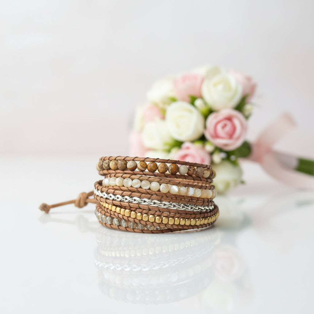 5 Wraps Handmade Natural Jasper Bohemian Bracelet-Black Diamonds New York