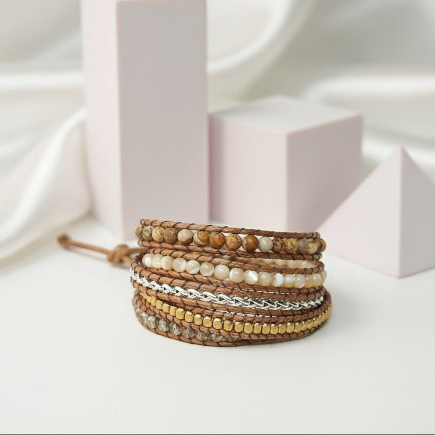 5 Wraps Handmade Natural Jasper Bohemian Bracelet-Black Diamonds New York