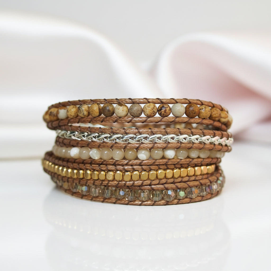 5 Wraps Handmade Natural Jasper Bohemian Bracelet-Black Diamonds New York