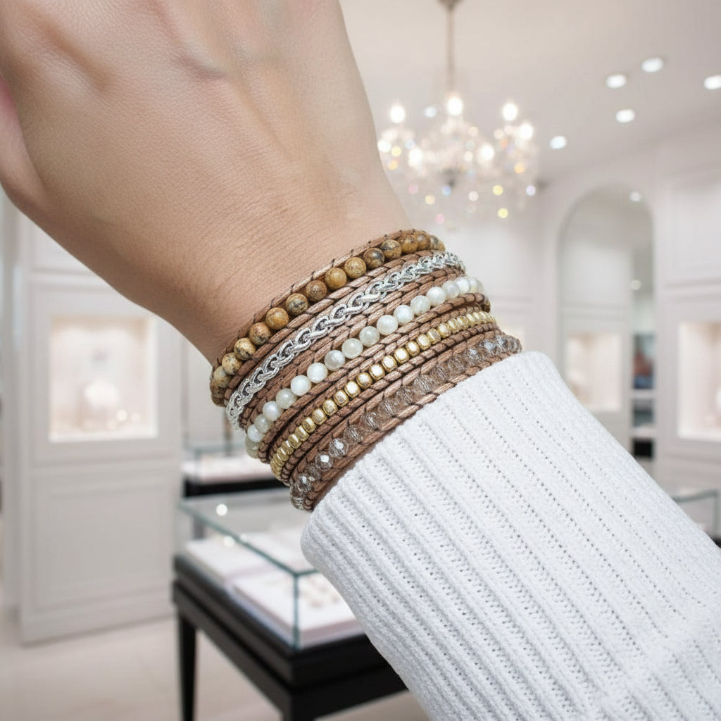 5 Wraps Handmade Natural Jasper Bohemian Bracelet-Black Diamonds New York