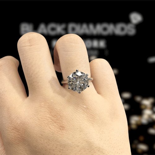 5.0 Carat Round Cut Moissanite Engagement Ring-Black Diamonds New York