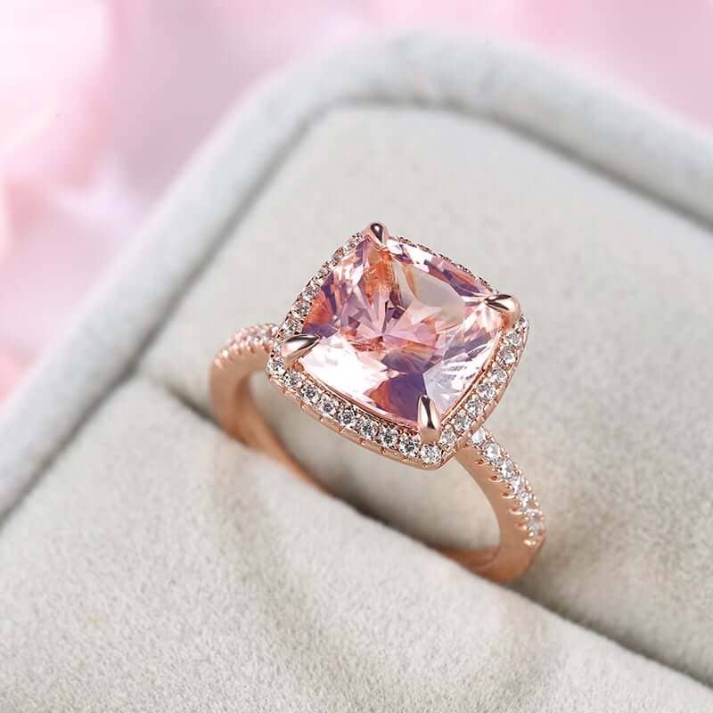 5.0ct Cushion Cut Sona Simulated Diamond Pink Halo Engagement Ring - Black Diamonds New York