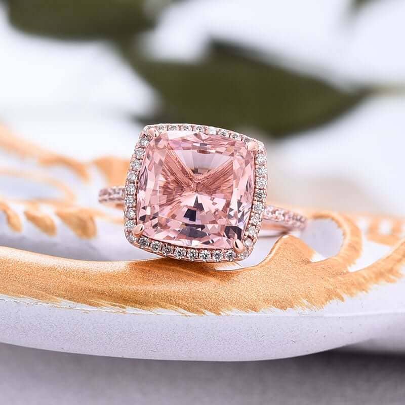 5.0ct Cushion Cut Simulated Diamond Pink Halo Engagement Ring-Black Diamonds New York