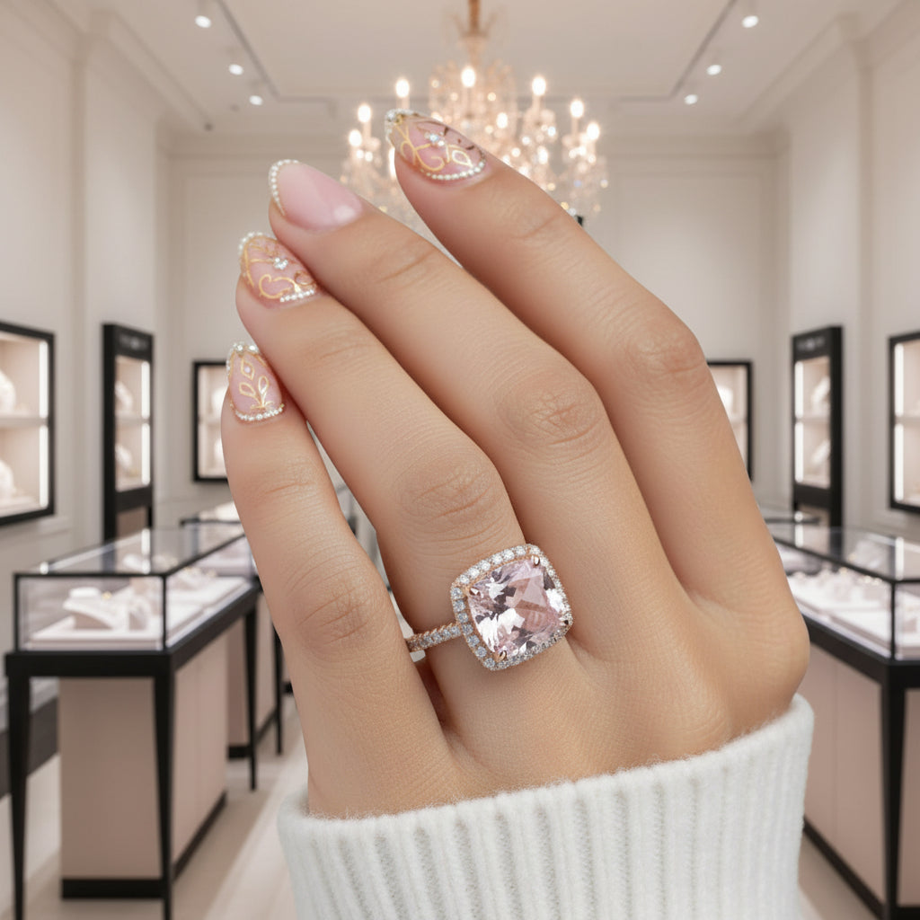 5.0ct Cushion Cut Diamond Pink Halo Engagement Ring-Black Diamonds New York