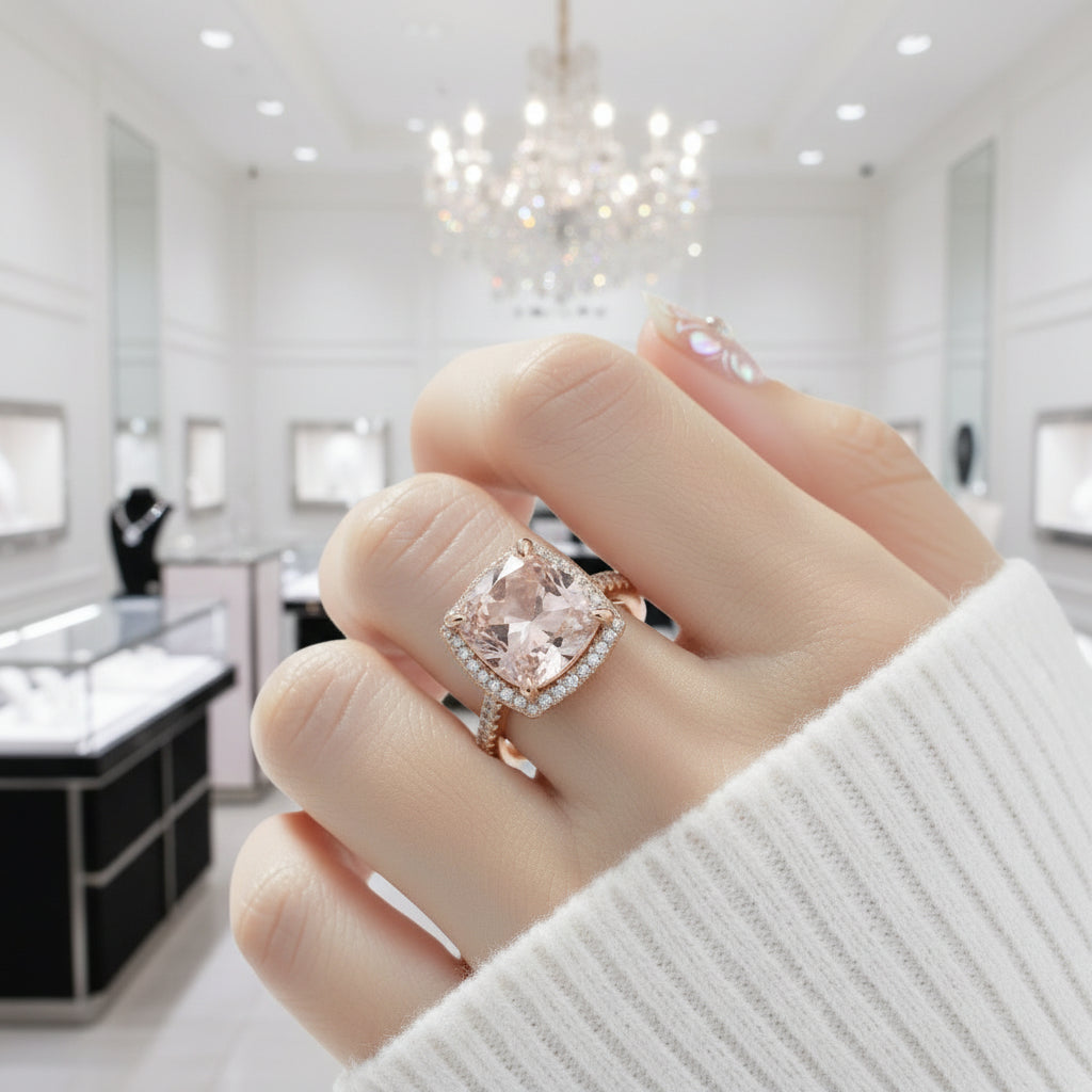 5.0ct Cushion Cut Diamond Pink Halo Engagement Ring-Black Diamonds New York