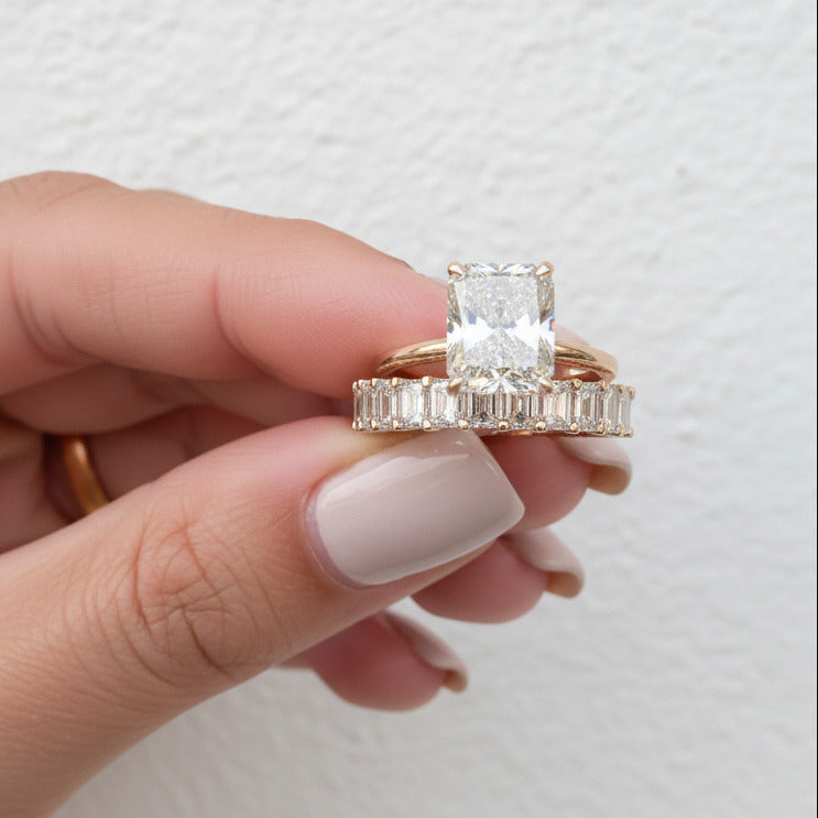 5.0CT Radiant Cut Yellow Gold Ring Set-Black Diamonds New York