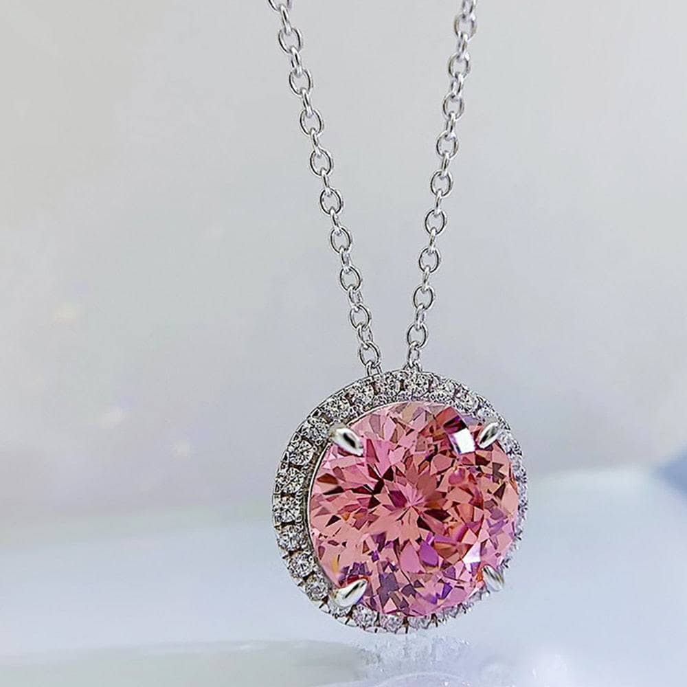 5.0ct Round Cut Pink EVN Stone Halo Necklace-Black Diamonds New York