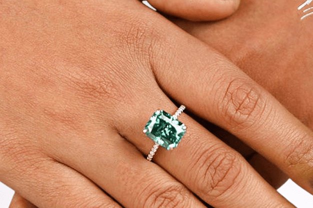 5.0ct Simulated Paraiba Tourmaline Radiant Cut Engagement Ring-Black Diamonds New York
