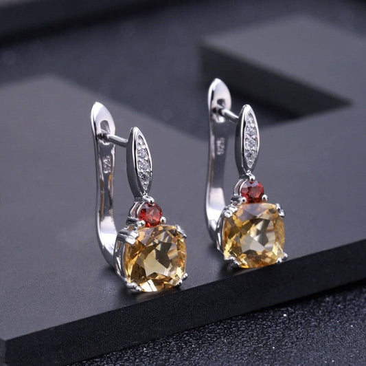5.21ct Natural Citrine & Garnet Birthstone Stud Earrings-Black Diamonds New York