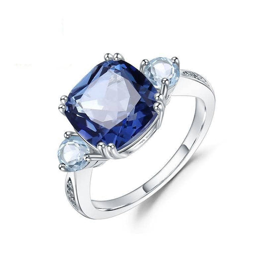 5.22Ct Natural Iolite Blue Mystic Quartz Sky Blue Topaz Ring - Black Diamonds New York