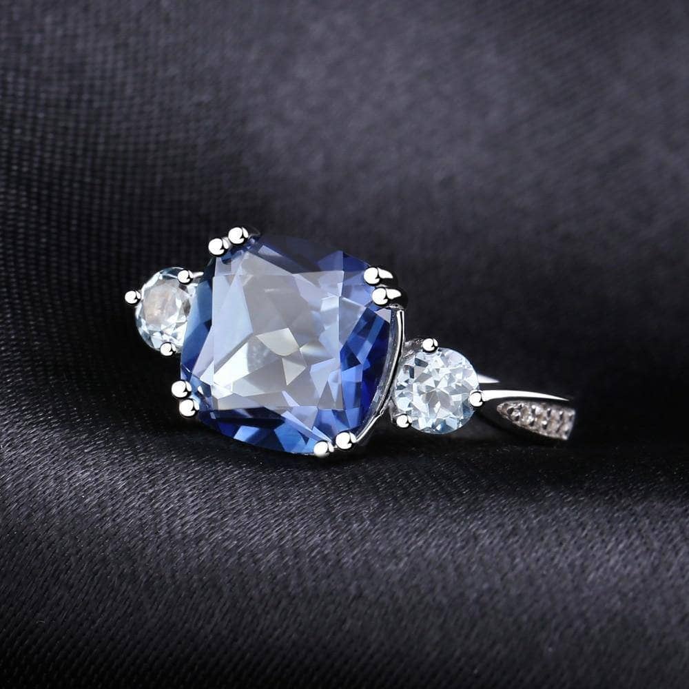 5.22 ct Natural Iolite Blue Mystic Quartz Engagement Ring-Black Diamonds New York