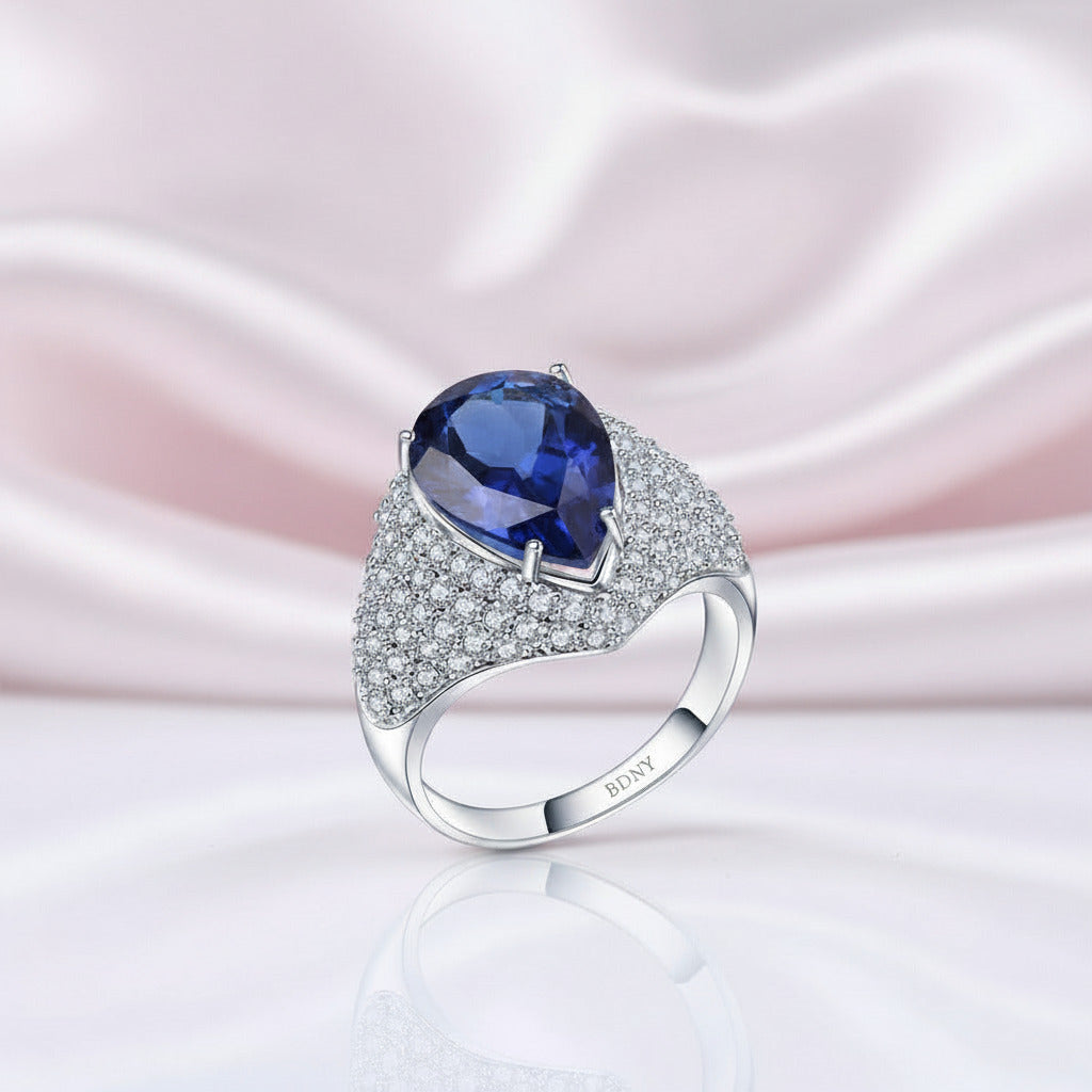 5.22Ct Lolite Blue Mystic Quartz Cocktail Ring-Black Diamonds New York