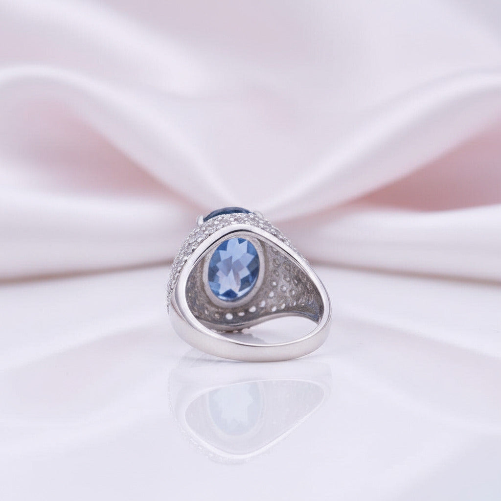 5.22Ct Lolite Blue Mystic Quartz Cocktail Ring-Black Diamonds New York