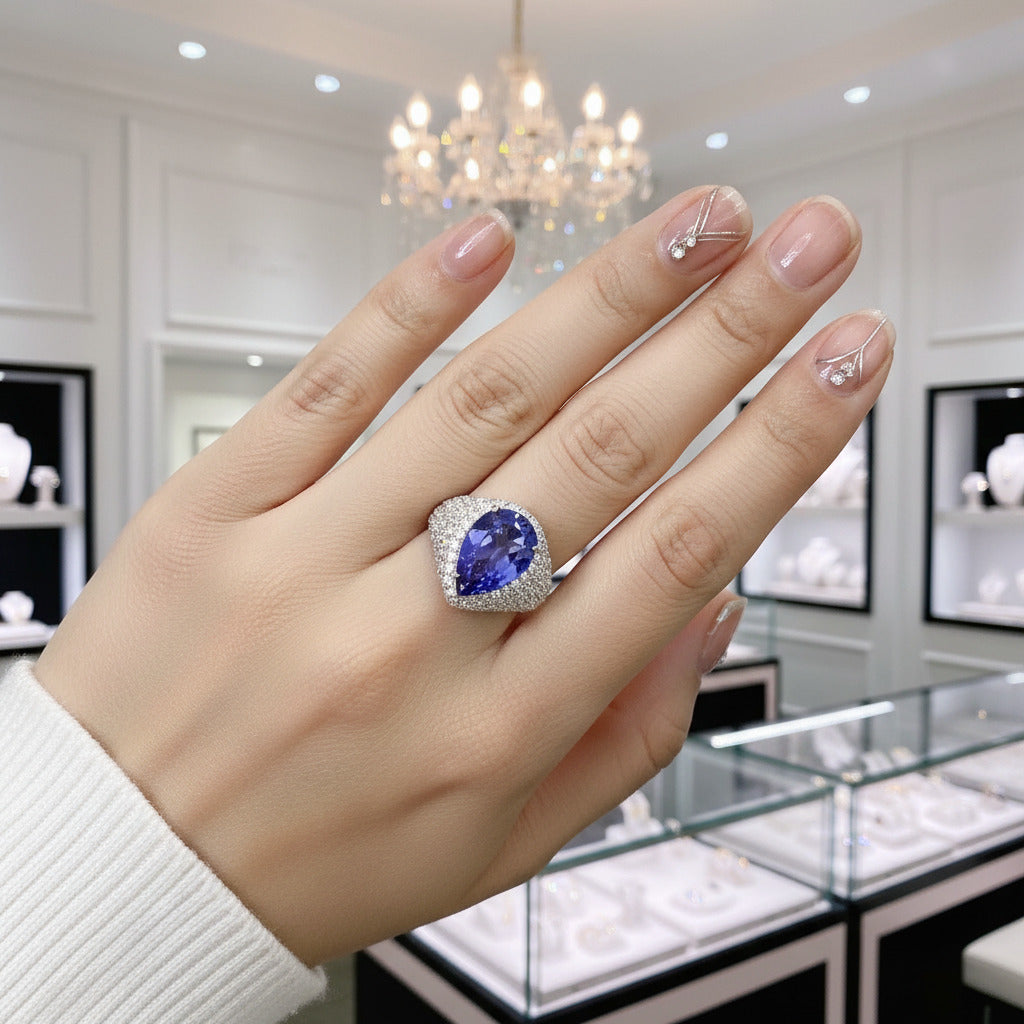 5.22Ct Lolite Blue Mystic Quartz Cocktail Ring-Black Diamonds New York