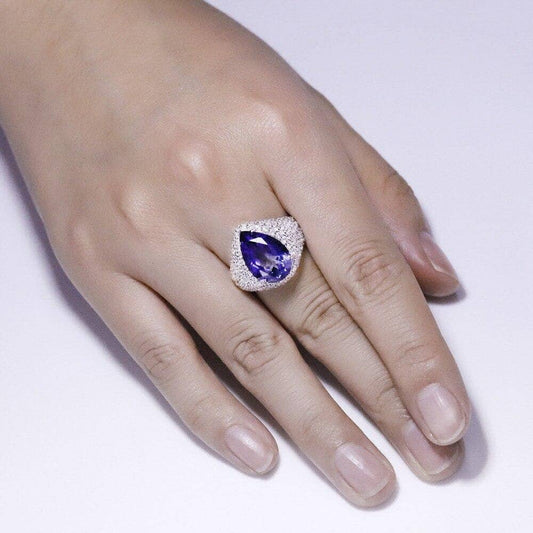 5.22Ct Natural Lolite Blue Mystic Quartz Cocktail Ring-Black Diamonds New York