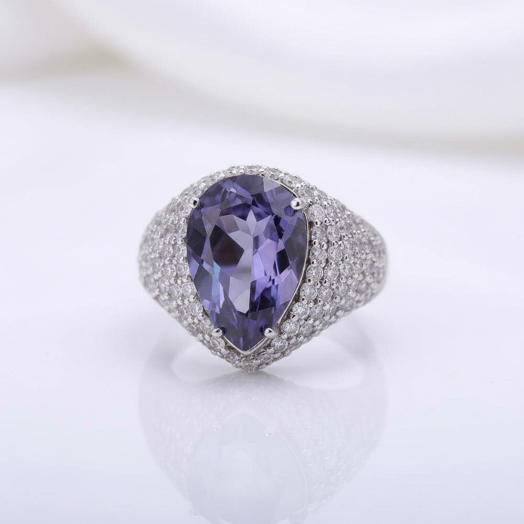 5.22Ct Lolite Blue Mystic Quartz Cocktail Ring-Black Diamonds New York