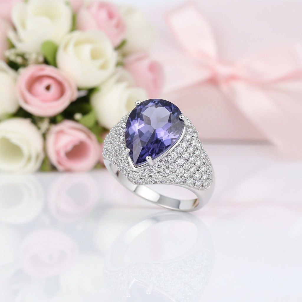 5.22Ct Lolite Blue Mystic Quartz Cocktail Ring-Black Diamonds New York
