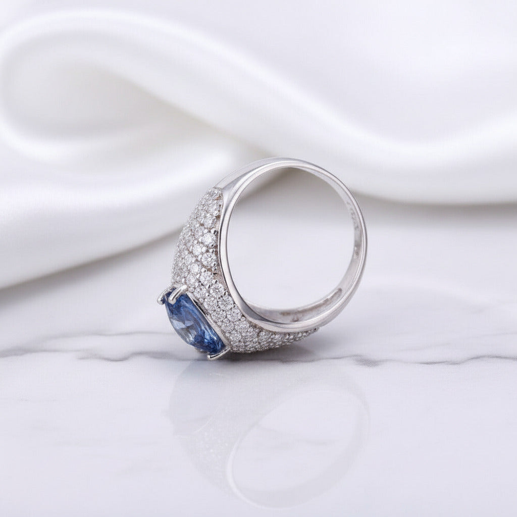 5.22Ct Lolite Blue Mystic Quartz Cocktail Ring-Black Diamonds New York