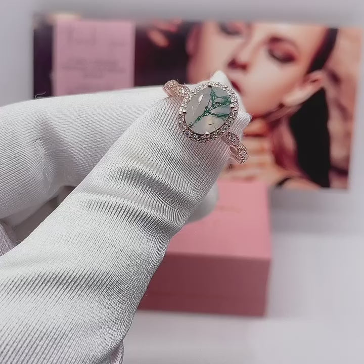 2ct Oval Cut Natural Moss Agate Engagement Ring