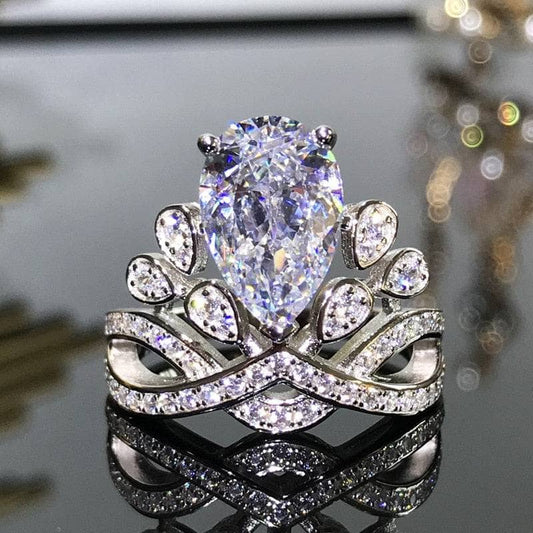 5*7 Pear Cut Diamond Crown Engagement Ring-Black Diamonds New York