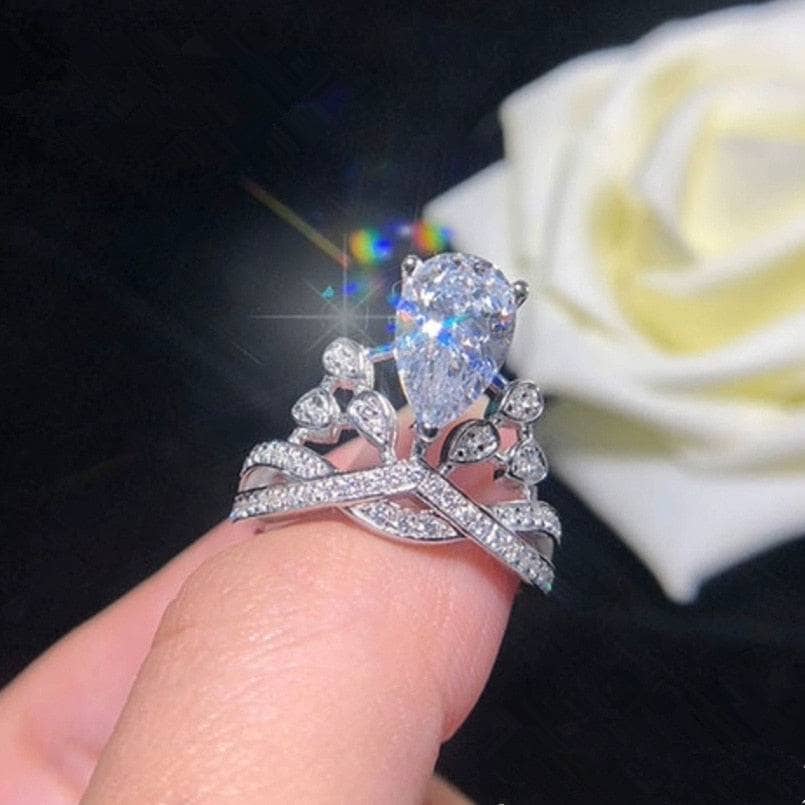 5*7 Pear Cut Moissanite Crown Engagement Ring-Black Diamonds New York
