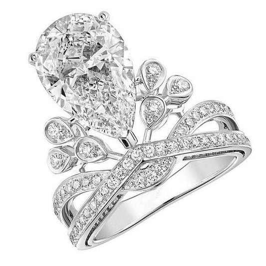 5*7 Pear Cut Moissanite Crown Engagement Ring-Black Diamonds New York