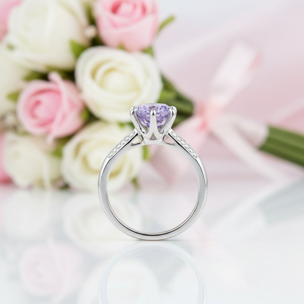 14k White Gold 2ct Purple Topaz 0.1ct Diamond Option Ring-Black Diamonds New York