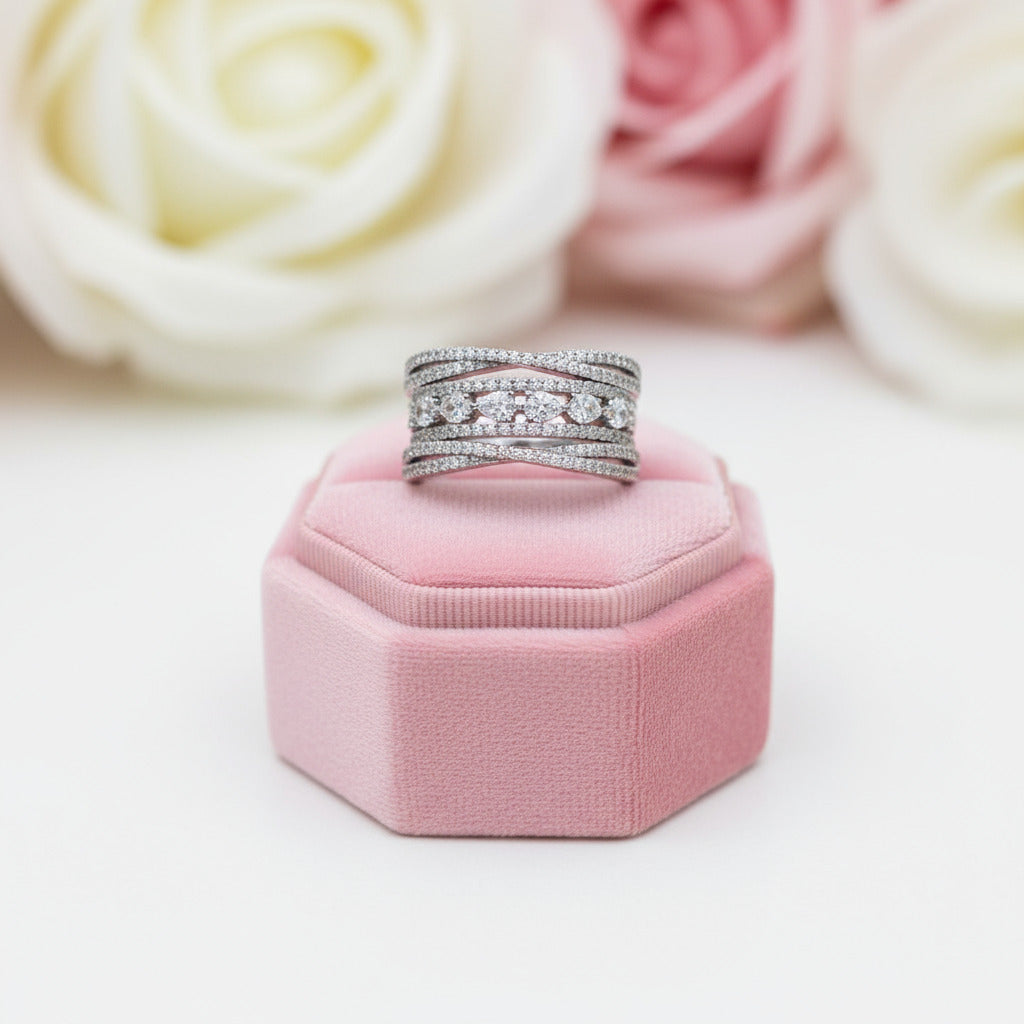 5 Pieces Stackable Ring Band Set-Black Diamonds New York