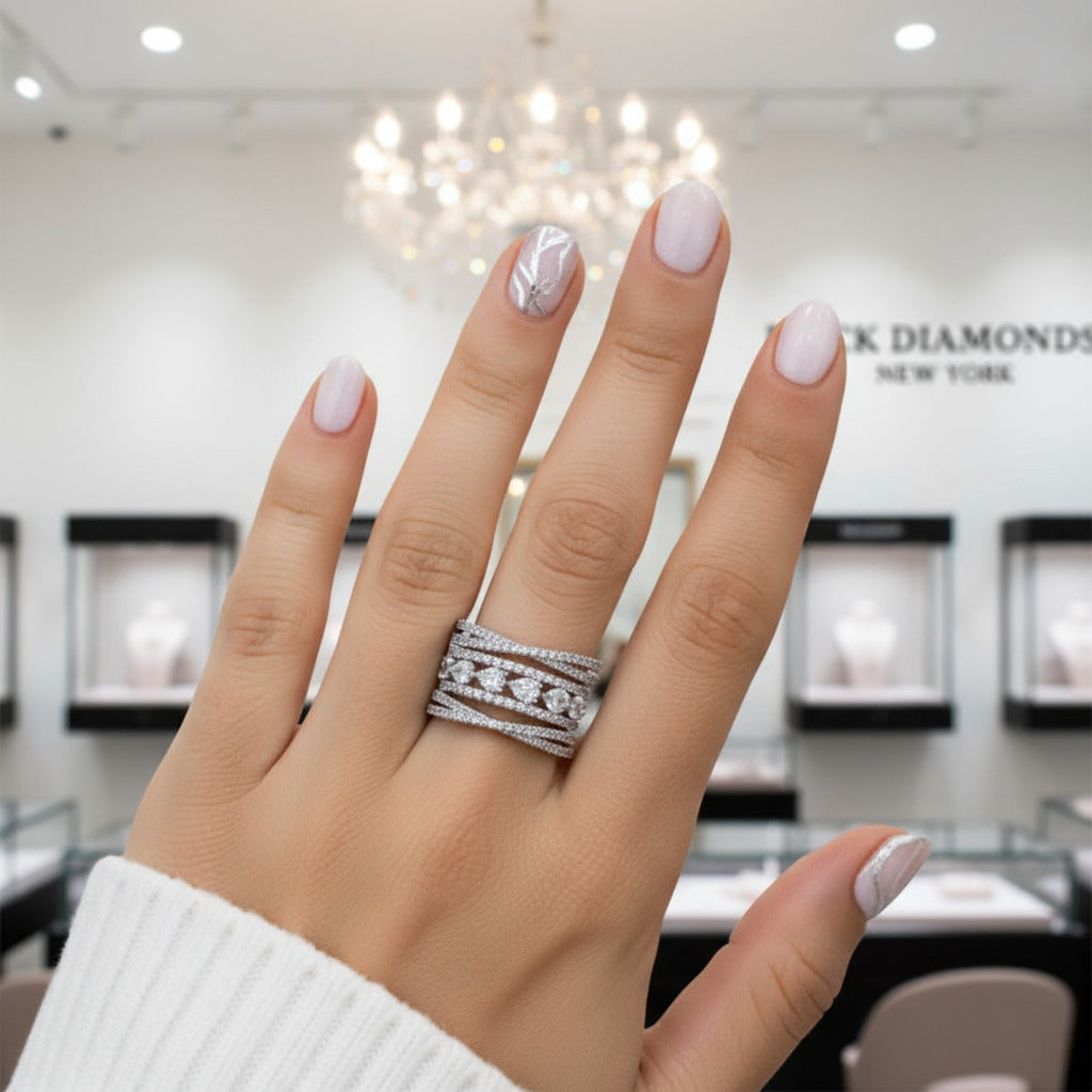 5 Pieces Stackable Ring Band Set-Black Diamonds New York