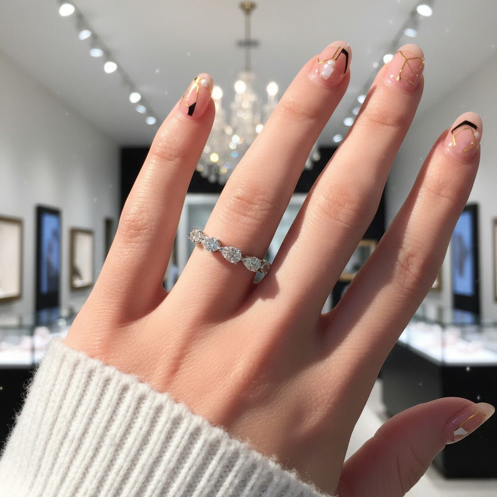 5 Pieces Stackable Ring Band Set-Black Diamonds New York