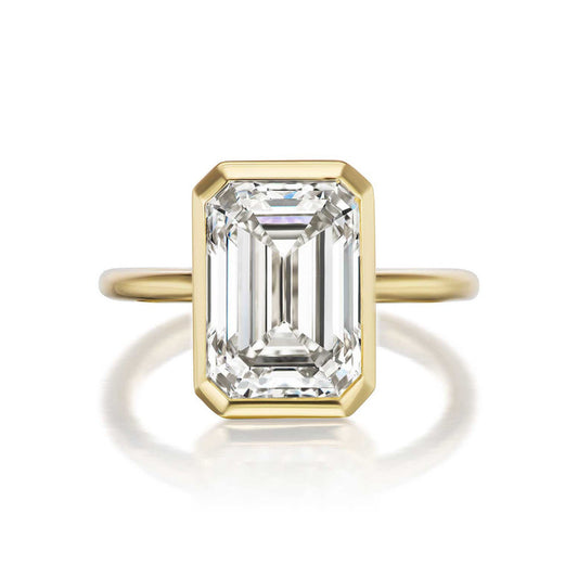 5ct Emeral Cut Diamond Bezel Engagement Ring - Black Diamonds New York