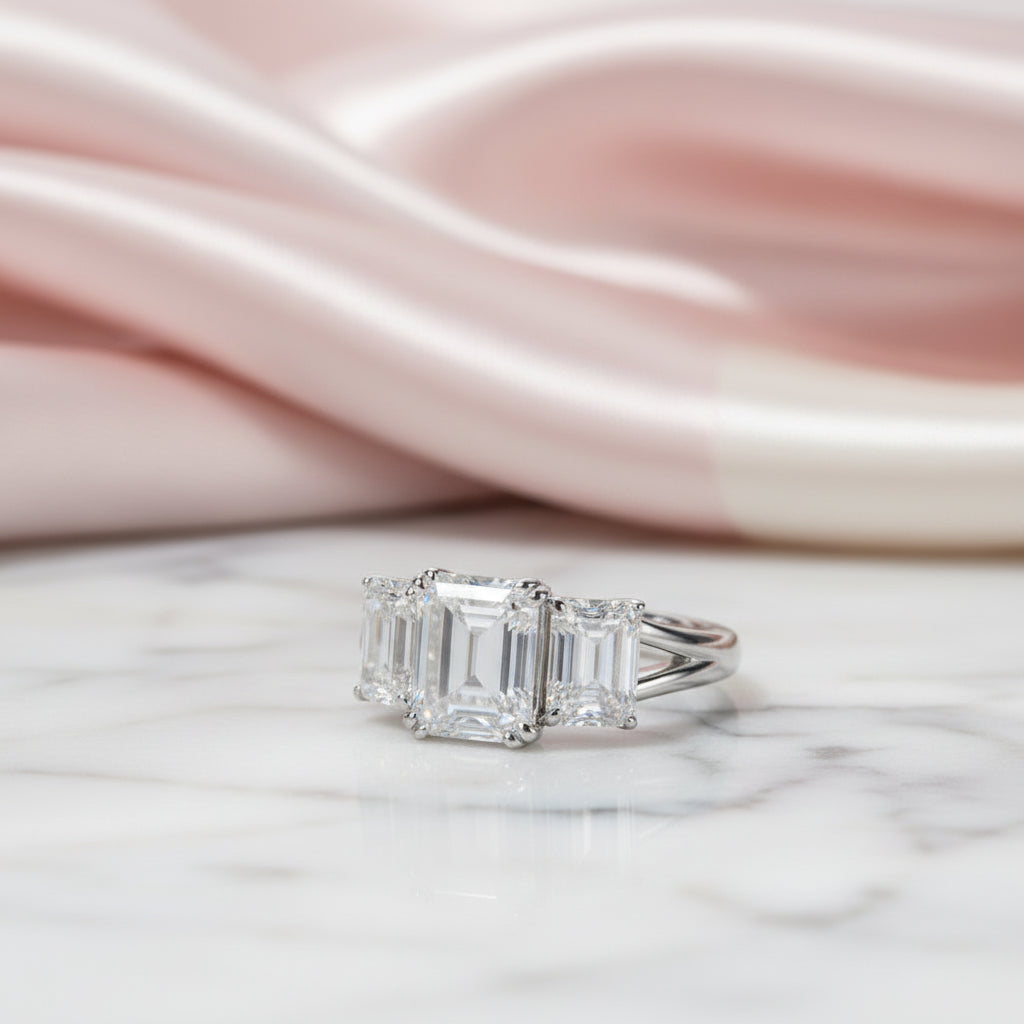 5ct Emerald Cut Diamond Option Three Stone Engagement Ring-Black Diamonds New York
