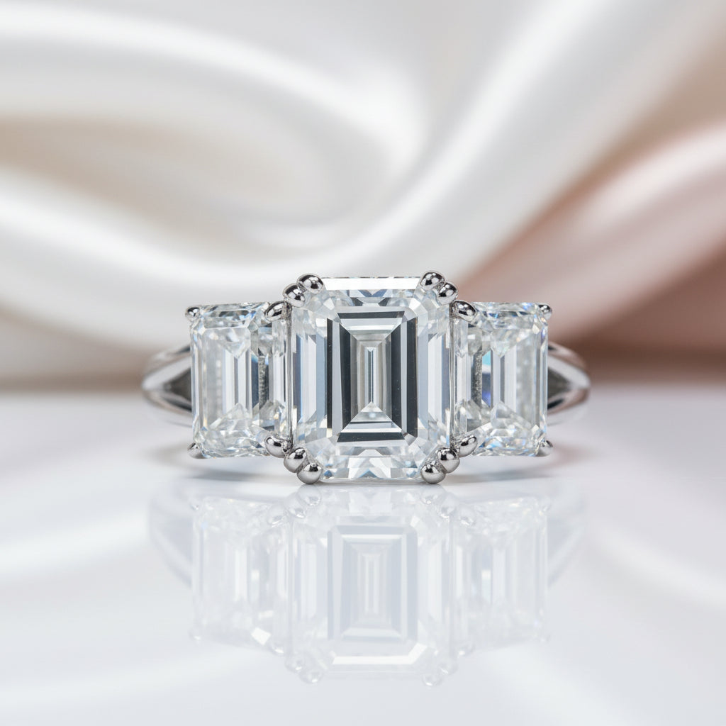 5ct Emerald Cut Diamond Option Three Stone Engagement Ring-Black Diamonds New York