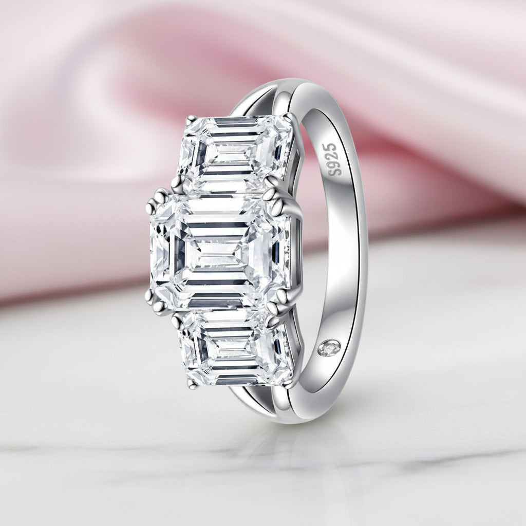 5ct Emerald Cut Diamond Option Three Stone Engagement Ring-Black Diamonds New York