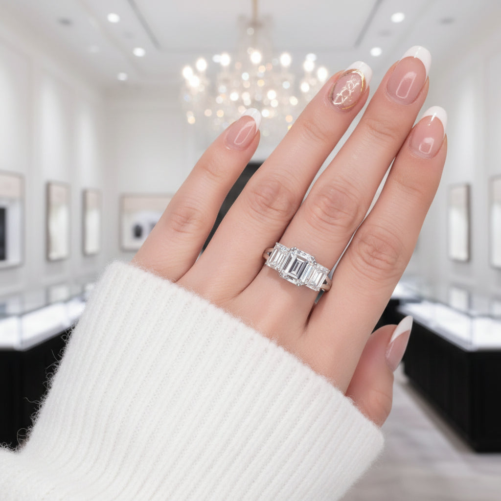 5ct Emerald Cut Diamond Option Three Stone Engagement Ring-Black Diamonds New York
