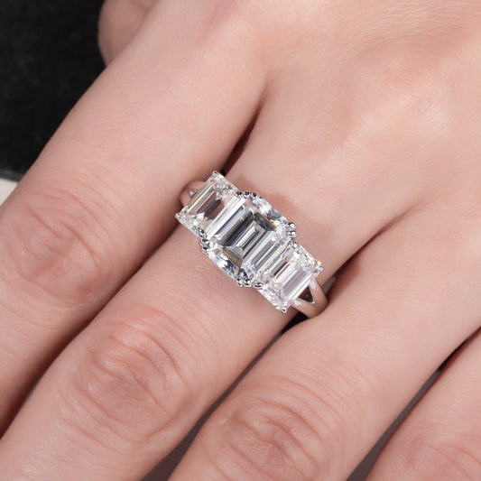5ct Emerald Cut Diamond Three Stone Engagement Ring-Black Diamonds New York