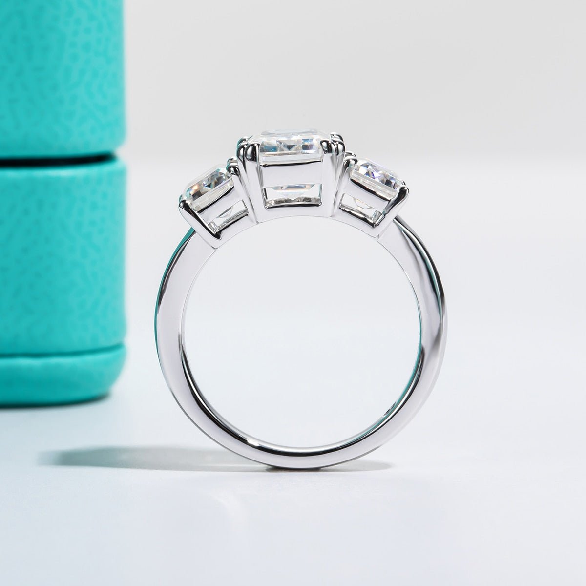 5ct Emerald Cut Diamond Three Stone Engagement Ring-Black Diamonds New York