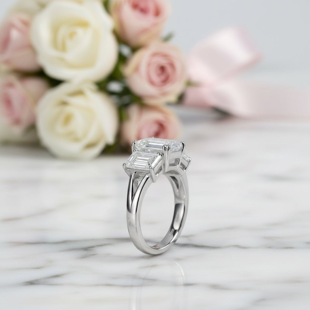 5ct Emerald Cut Diamond Option Three Stone Engagement Ring-Black Diamonds New York