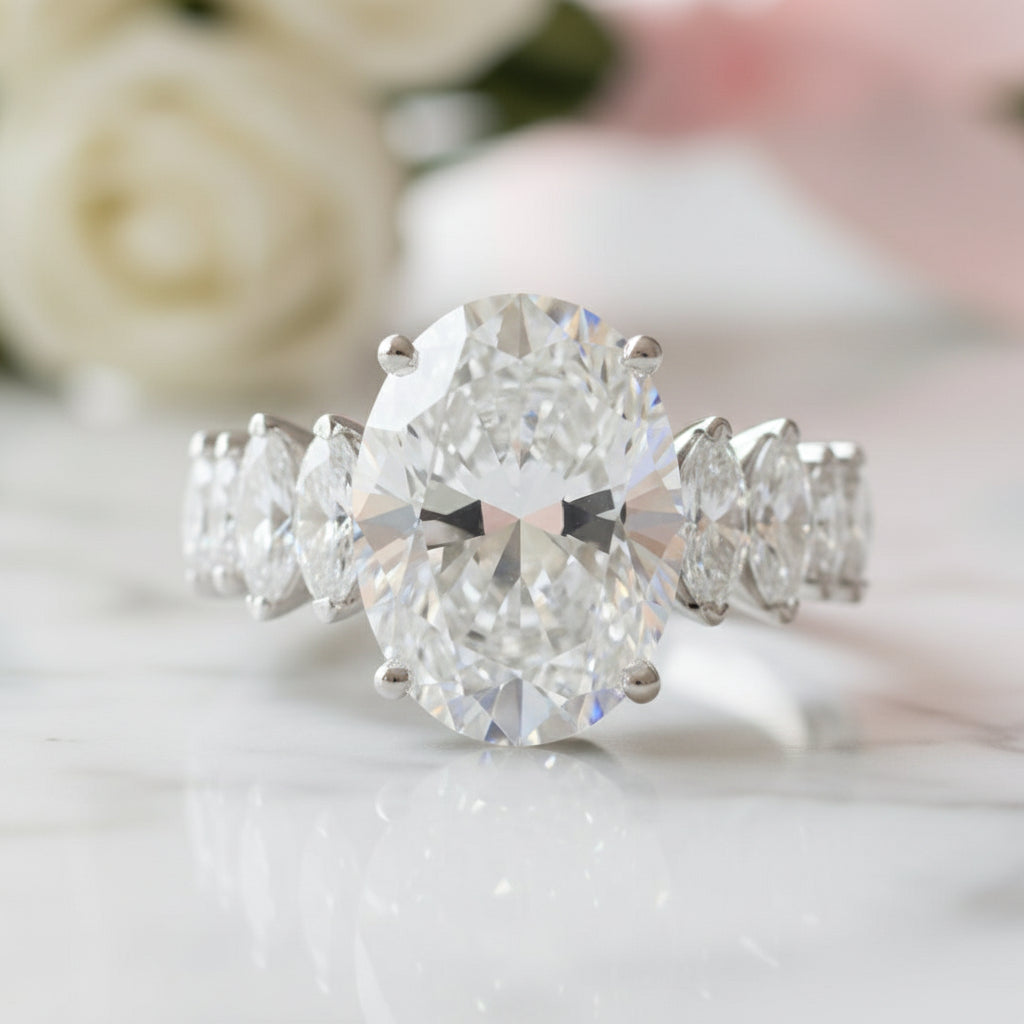 5ct Luxury Oval Cut Diamond Engagement Ring-Black Diamonds New York