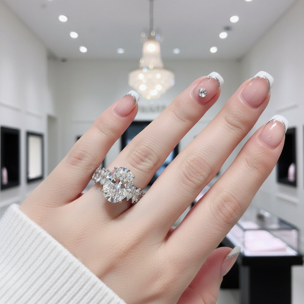 5ct Luxury Oval Cut Diamond Engagement Ring-Black Diamonds New York