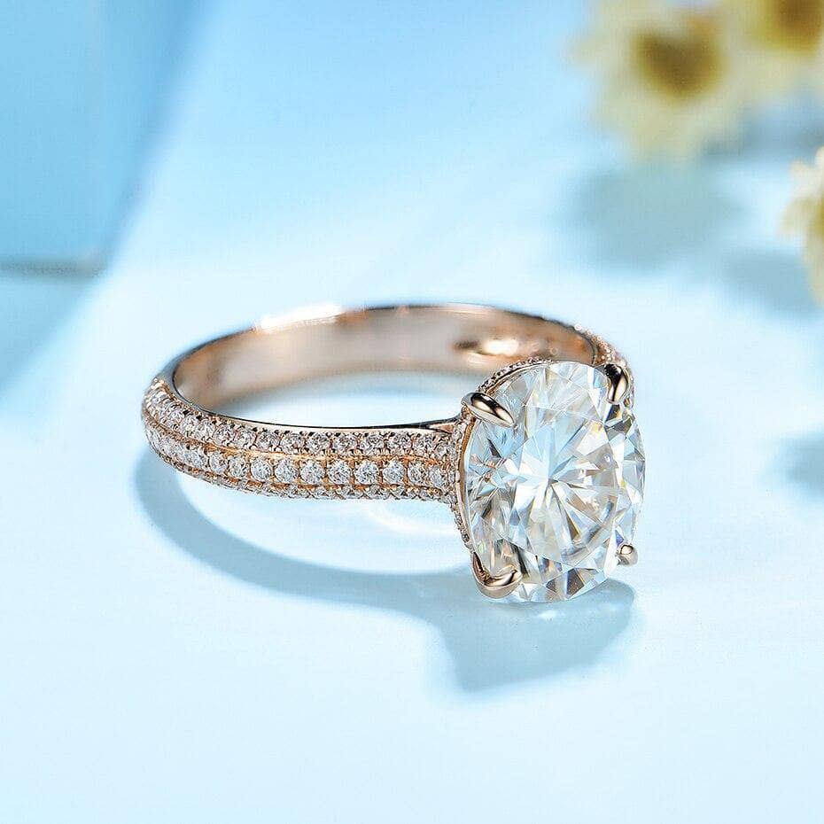 Kuololit 5CT 100% Moissanite Solid 10K Rose gold Rings for Women VVS Solitaire ring for promise engagement wedding bride gift - Black Diamonds New York