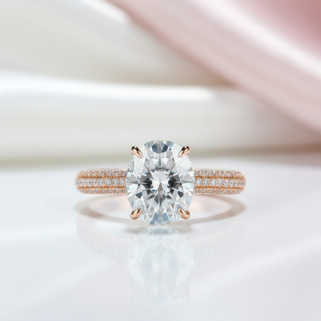 5ct Oval-Cut Diamond Option Solitaire 10k Rose Gold Ring-Black Diamonds New York