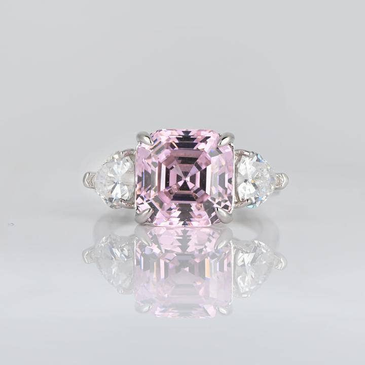 5ct Pink Sapphire Asscher Cut Three Stone Engagement Ring-Black Diamonds New York